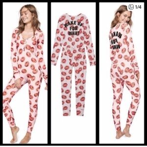 VS PINK DONUT WAKE UP FOR WHAT ONESIE Pajamas with Butt Flap Small
